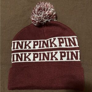 PINK Victoria’s Secret Burgundy Pom-Pom Beanie